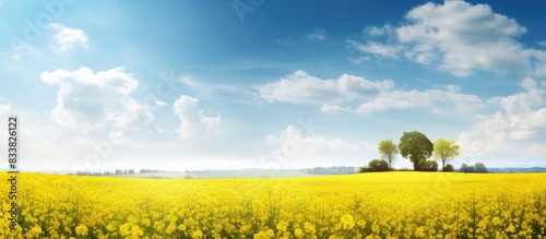 Field of yellow rapeseed with copy space image.