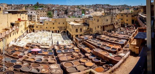 Chouwara Tannery Ultrapanorama, Expansive View of Fez's Traditional Leather Workshop photo