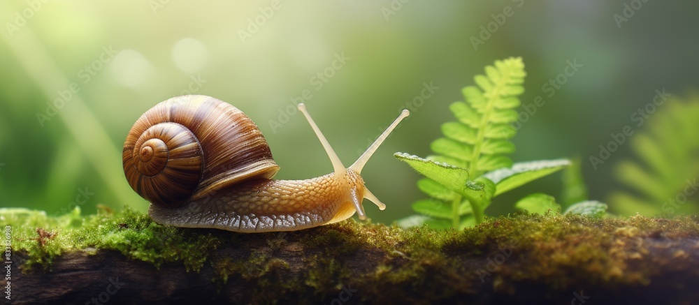 Close-up image of a snail in its natural habitat with copy space. Close-up image of a snail in its natural habitat with copy space.