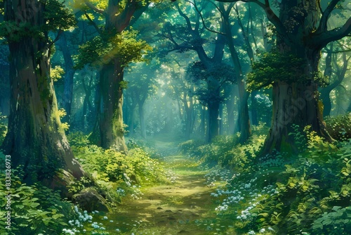 lush forest with mossy trees and vines