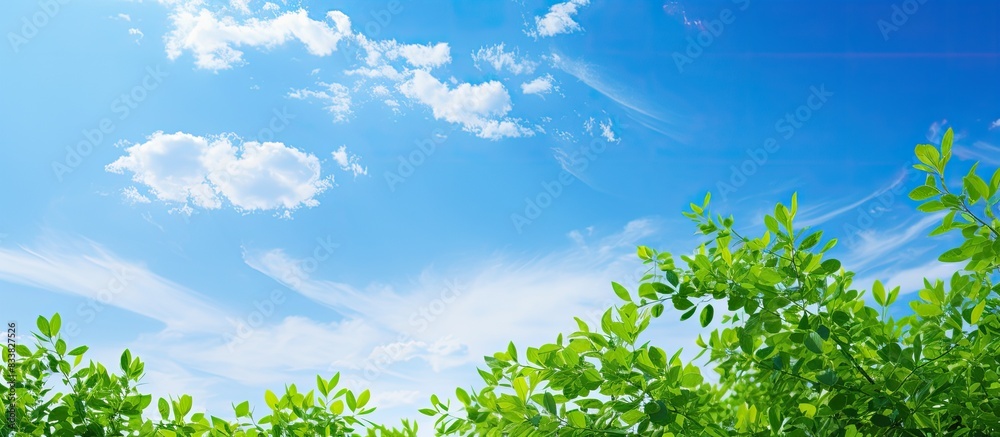Lush foliage set against a vibrant blue sky in a summer setting with plenty of copy space image available to use. Lush foliage set against a vibrant blue sky in a summer setting with plenty of copy space image available to use.