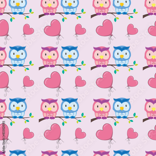 Owls In Love Seamless Vector Pattern Design  2 