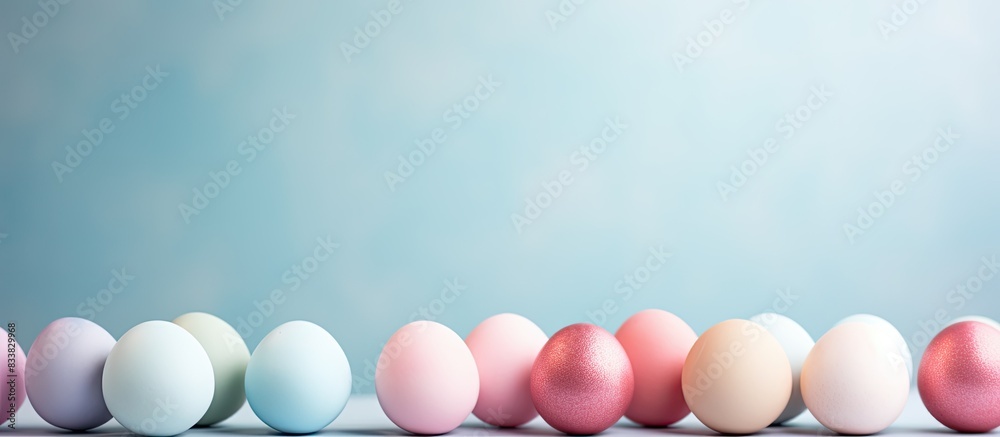 Selective focus on beautifully decorated Easter eggs, displaying a colorful and seasonal pastel aesthetic, creating an appealing copy space image. Selective focus on beautifully decorated Easter eggs, displaying a colorful and seasonal pastel aesthetic, creating an appealing copy space image.
