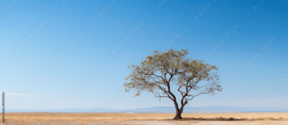 Tree standing against a backdrop of a clear blue sky with copy space image. Tree standing against a backdrop of a clear blue sky with copy space image.