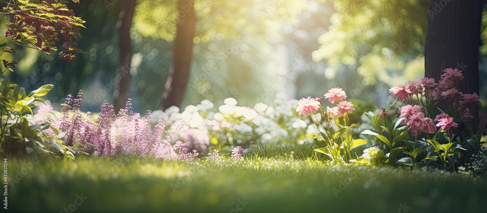 Fototapeta premium Blurred summer park or garden as a nature-focused background concept with copy space image.
