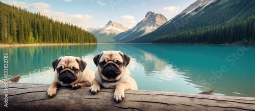 Pug puppies relax by a sere...
