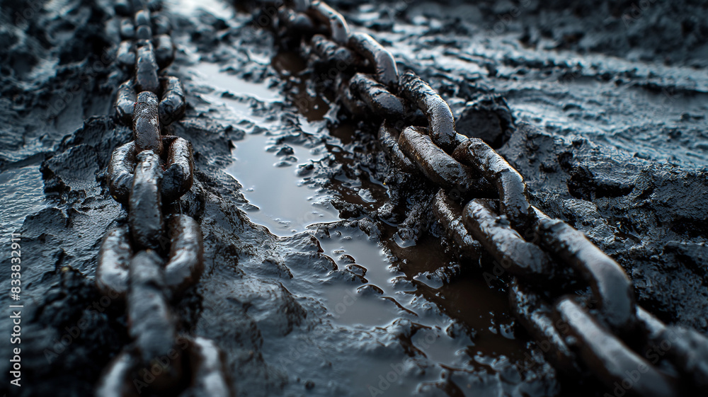 Obraz premium Rusty Chains on Muddy Ground
