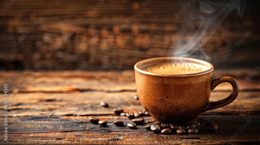 Close-Up of a Freshly Brewed Coffee Cup: Capture a close-up of a steaming cup of freshly brewed coffee on a rustic wooden table Close-Up of a Freshly Brewed Coffee Cup: Capture a close-up of a steaming cup of freshly brewed coffee on a rustic wooden table