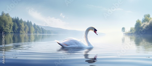 Swan floating gracefully on...