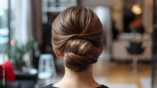 Stylist creating a sleek, low bun for a sophisticated look