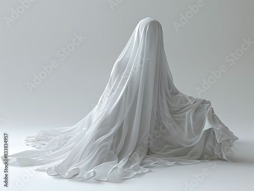 Generate a realistic image of a ghostly cloak, isolated on a white background