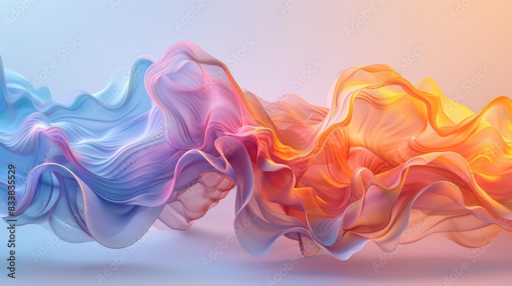 Design a 3D illustration featuring an abstract multicolor spectrum wave, flowing seamlessly across a soft color background, ideal for dynamic and creative visual presentations Design a 3D illustration featuring an abstract multicolor spectrum wave, flowing seamlessly across a soft color background, ideal for dynamic and creative visual presentations