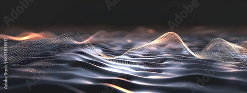 Mesmerizing Digital Bandpass Frequency Waves Rippling and Flowing Through Luminous Surreal Landscape photo