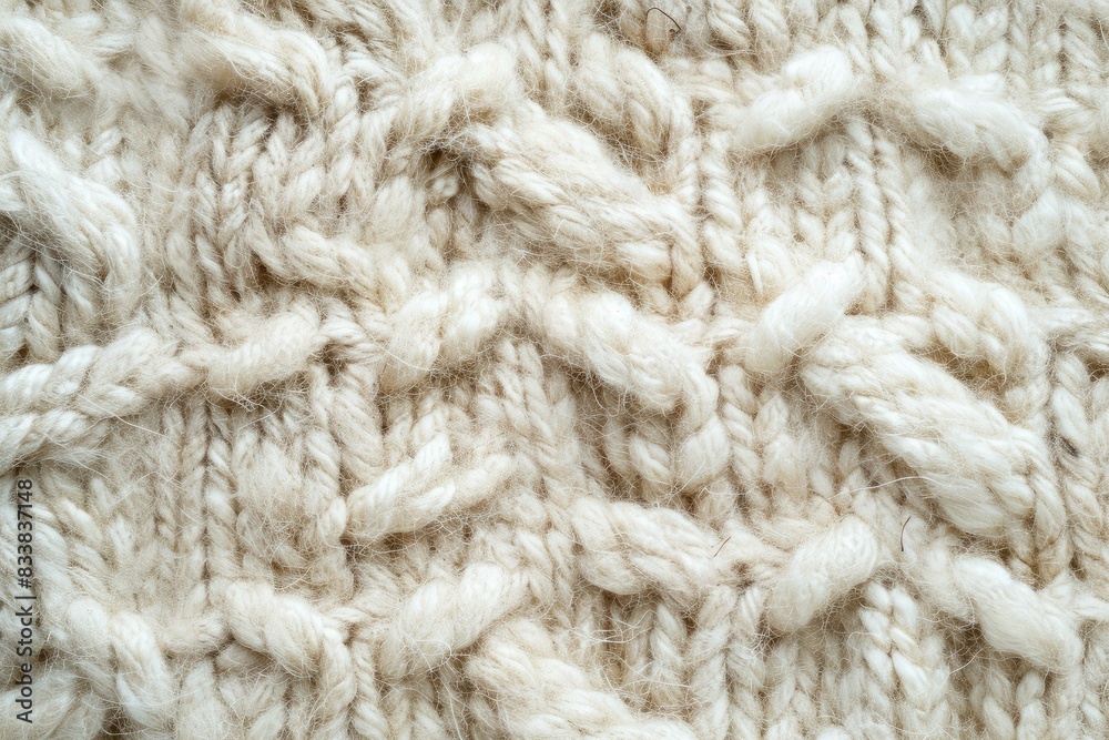 High-resolution image showcasing the detailed pattern of a cream woolen knit High-resolution image showcasing the detailed pattern of a cream woolen knit