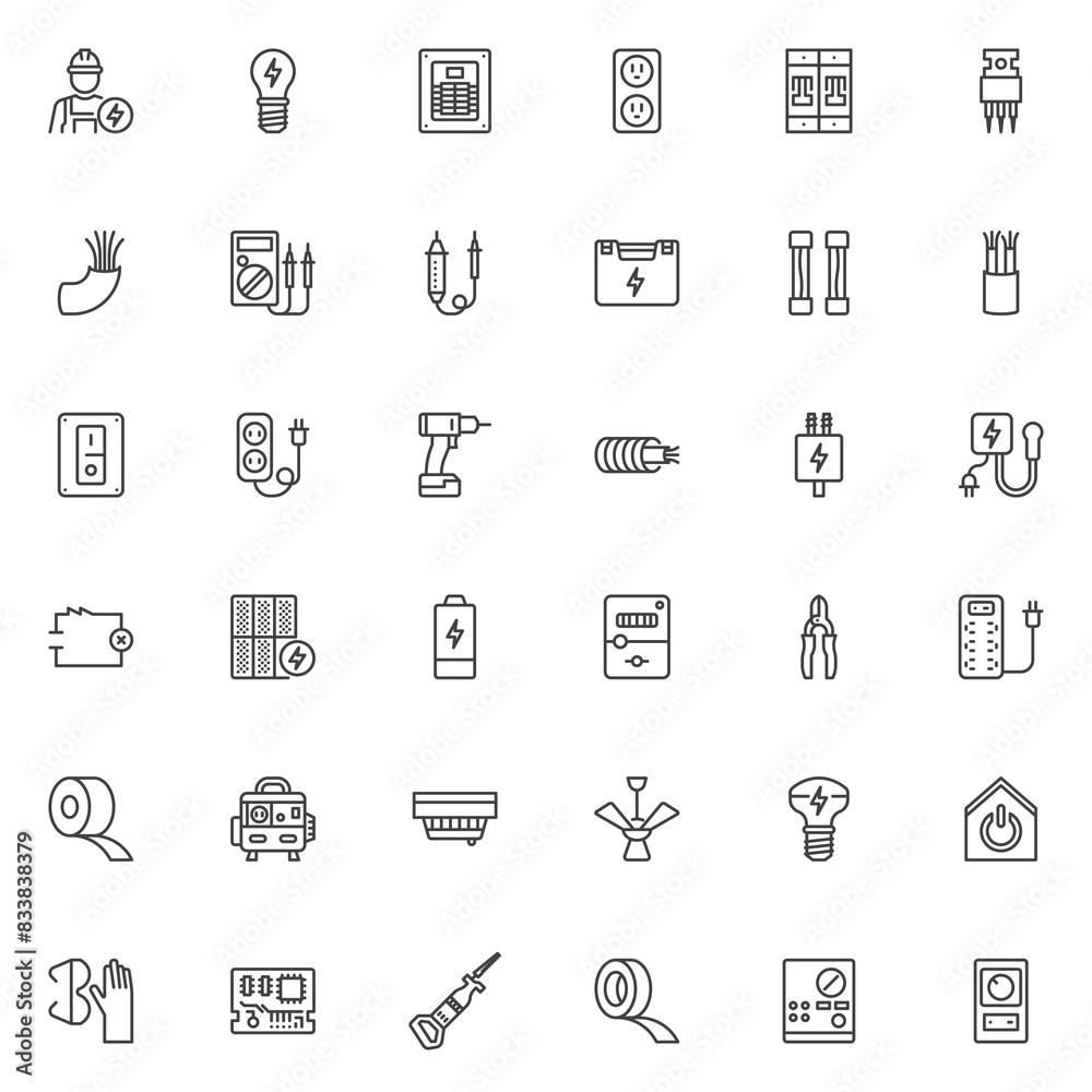 Electrician service line icons set Electrician service line icons set