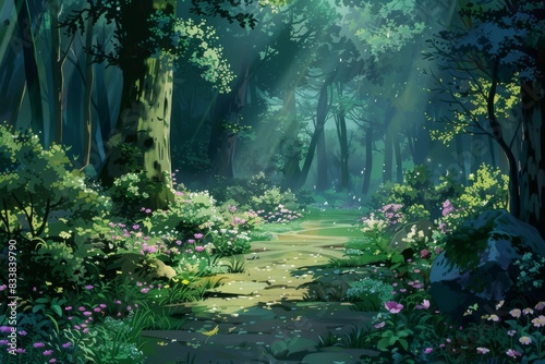 lush forest with mossy trees and vines