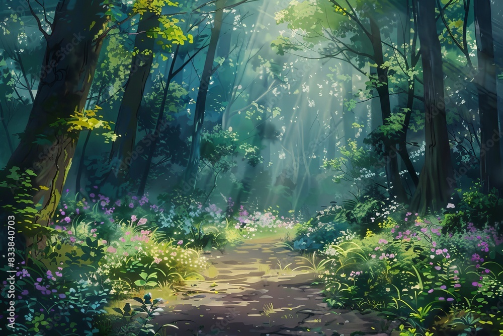 green forest with mossy trees and vines green forest with mossy trees and vines