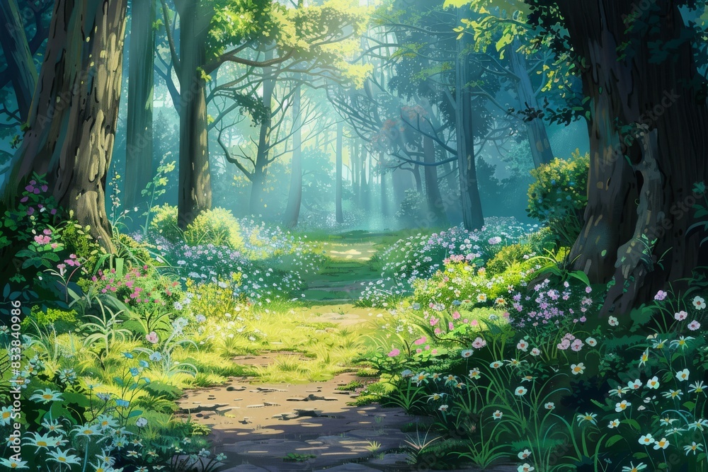 Obraz premium ancient forest with mossy trees and vines