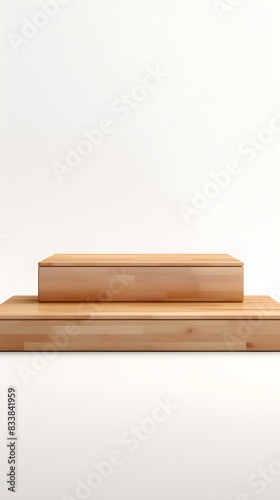 Wooden platform for highlighting beauty products on white background © Canities