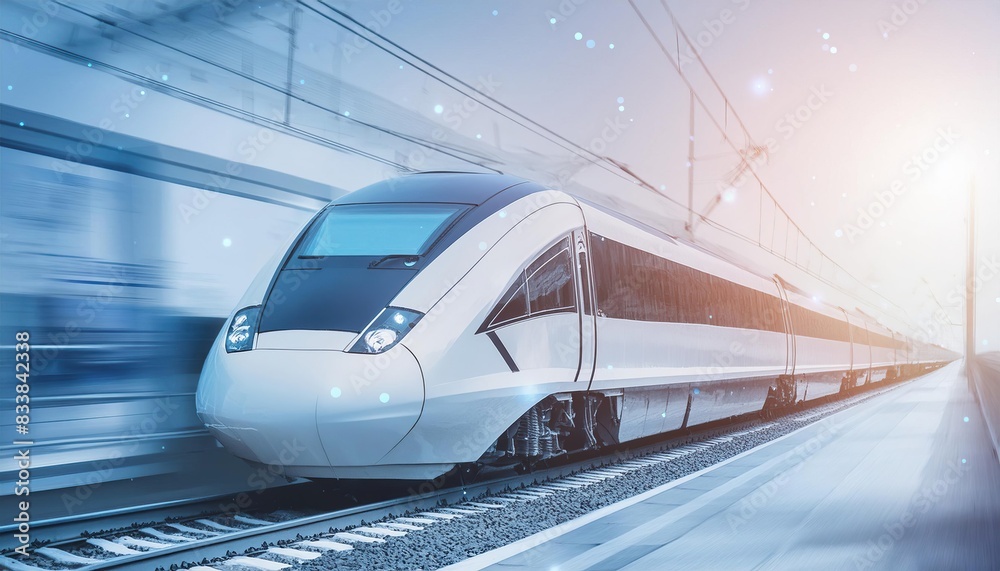 Naklejka premium modern train with speed light effect