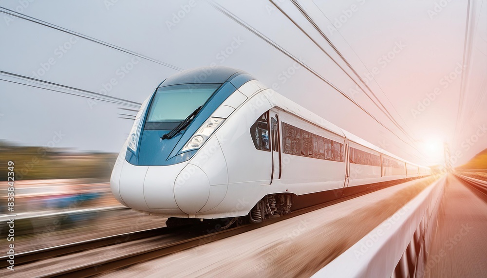 Naklejka premium modern train with speed light effect