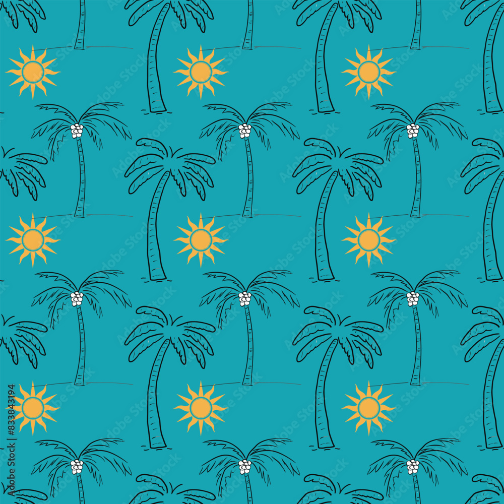 Summer Sun Palm Trees Seamless Vector Pattern Design Summer Sun Palm Trees Seamless Vector Pattern Design