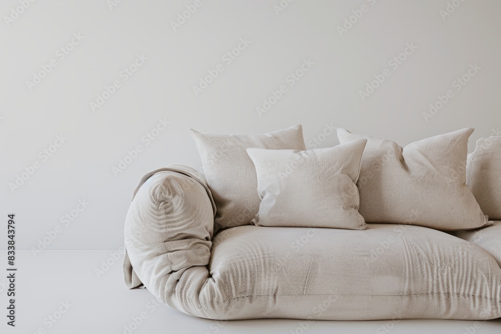 Obraz premium Comfortable beige sofa with white background