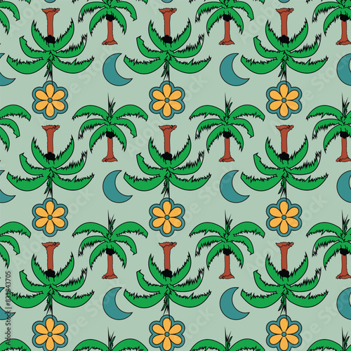 Tropical Trees Seamless Vector Pattern Design