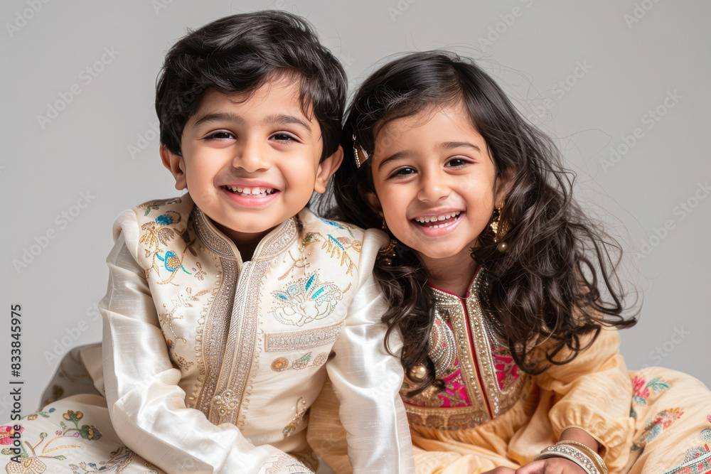 cute little indian siblings sitting together cute little indian siblings sitting together