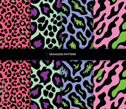 Vector pack with colored neon animal patterns. On a colored background