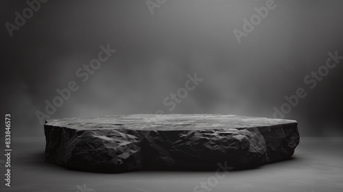 Empty flat rock podium to present objects or food,black and white colors  