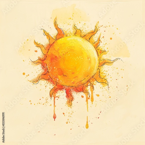 A sun with yellow paint splatters on it