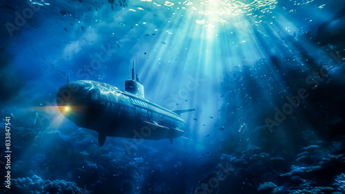 Wallpaper Mural Military submarine underwater with ray light . Torontodigital.ca