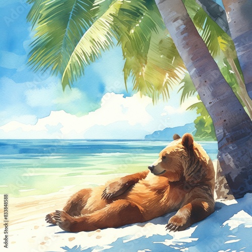 bear wearing sunglasses chilling at beach