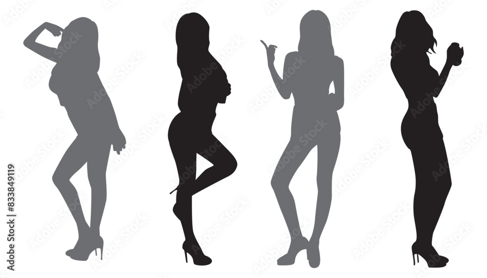 Black silhouette of womans on transparent background. Minimalist womans silhouette Black silhouette of womans on transparent background. Minimalist womans silhouette