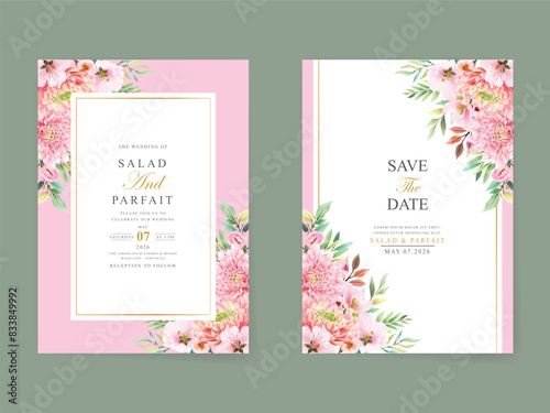 beautiful flower and leaves wedding invitation card template