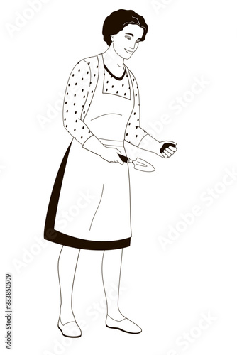 female character woman with a gardening spatula for transplanting plants in her hand
