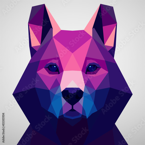 Dog head a low polygonal style with a white background. Vector art, sots art, low poly, cubo-futurism, sticker, cartoon avatar, animal logo, surreal design