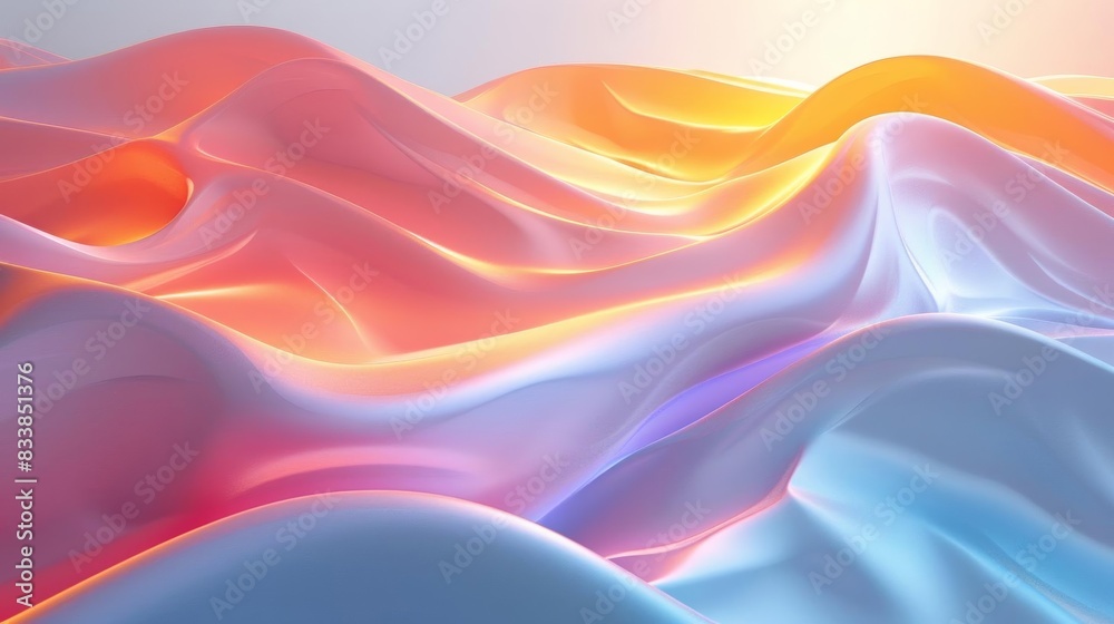 Minimal style 3D illustration of light trails flowing around abstract shapes Minimal style 3D illustration of light trails flowing around abstract shapes