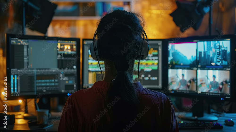 young female editor editing video on computer screen young female editor editing video on computer screen