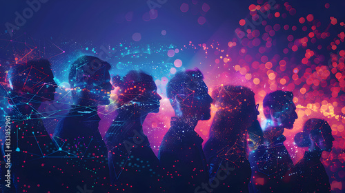 Wallpaper Mural Photo realistic marketing team with social media icons, showcasing commitment to positive social impact through digital marketing. Ideal for corporate and ESG ads.   Conceptual vis Torontodigital.ca