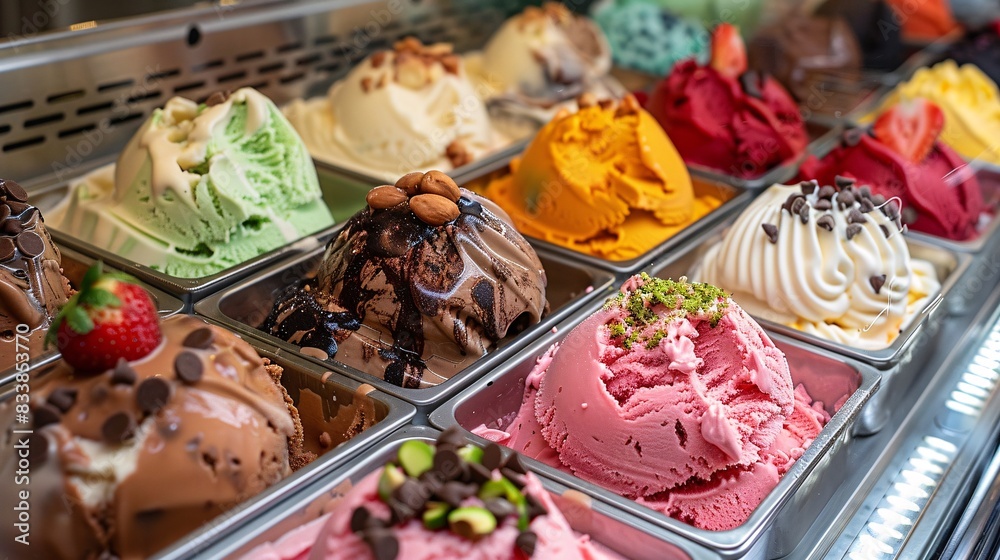 A display of ice cream flavors in a store A display of ice cream flavors in a store