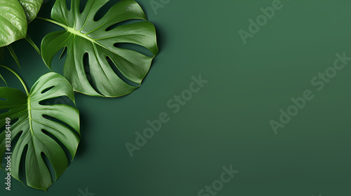 Monstera leaves on light green background