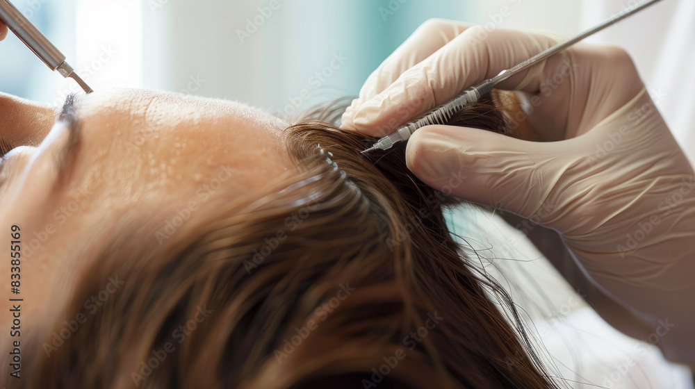 Fototapeta premium Hair transplantation surgery involves moving hair follicles from one part of your scalp to another. It's often used to treat baldness in men and women.
