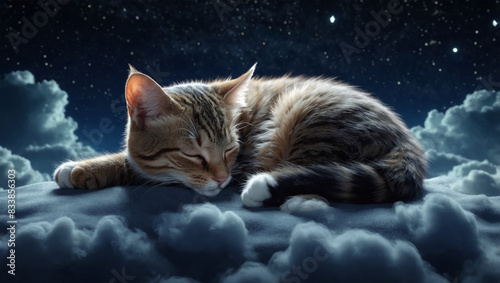 image of a cute cat sleeping against the background of the night sky 9