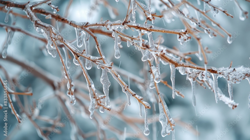Tree Branches Freezing After Ice Storm