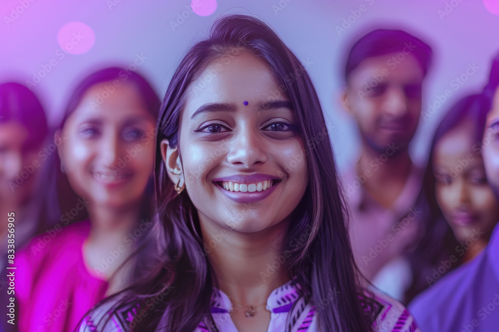 young indian friends group on purple background young indian friends group on purple background