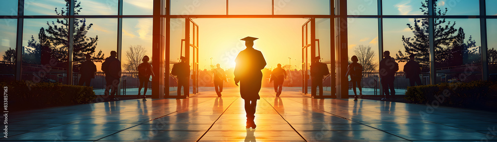 Farewell to Graduation: Students Silhouette at School Gate, Symbolizing ...