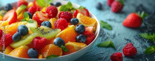 Design a scene of eating a fresh fruit salad for a healthy summer snack