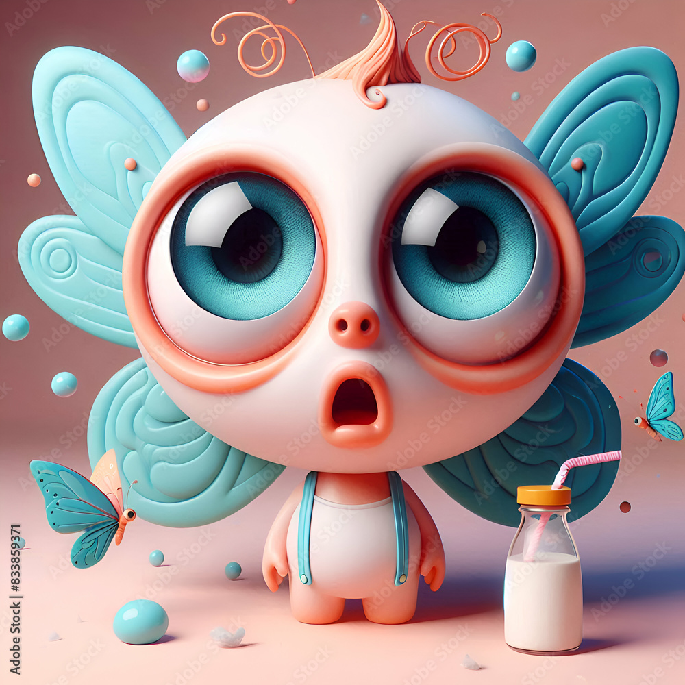 Surreal and Playful 3D Character with a Vibrant Expression of Curious Wonder Surreal and Playful 3D Character with a Vibrant Expression of Curious Wonder
